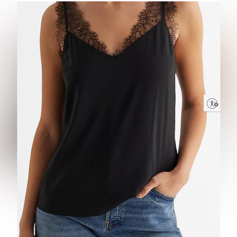 Express Satin Lace Strap V-Neck Downtown Cami - Black | Sz XL